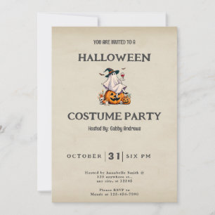 Ghost Drinking Vin Cute Roligt Vintage Halloween Inbjudningar