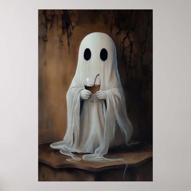 Ghost Drinking Wine Cocktail Print, Ghost Bar Poster (Framsidan)
