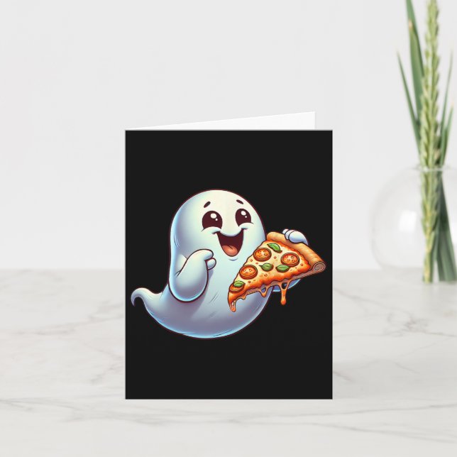 Ghost Eating Pizza Halloween Manar Women Kids Kort (Framsida)