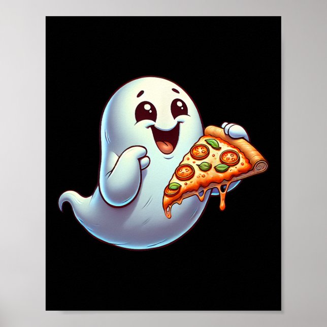 Ghost Eating Pizza Halloween Manar Women Kids Poster (Framsidan)