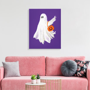 Ghost eller behandling med pumpkin Candy Bucket Canvastryck