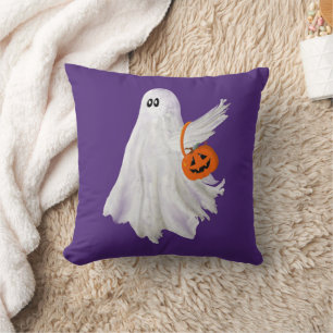 Ghost eller behandling med pumpkin Candy Bucket Kudde