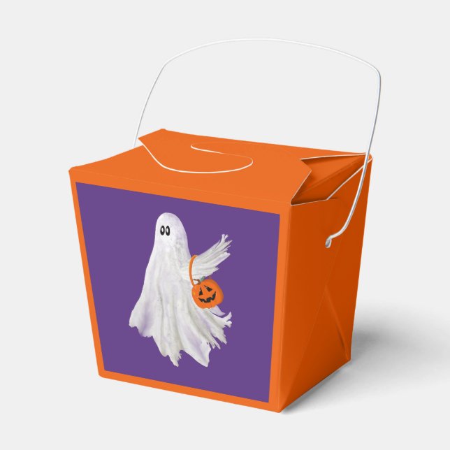 Ghost eller behandling med pumpkin Candy Bucket Presentaskar (Framsidan Sidan)