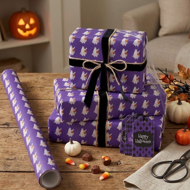 Ghost eller behandling med pumpkin Candy Bucket Presentpapper (Skapare uppladdad)