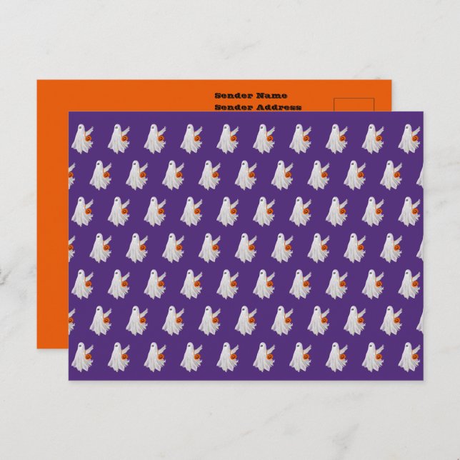 Ghost eller behandling med pumpkin Candy Bucket Vykort (Fram/baksida)