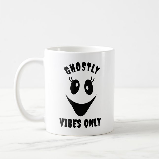 Ghost Face Ghostly Vibes Endast Anpassad Halloween Kaffemugg (Vänster)