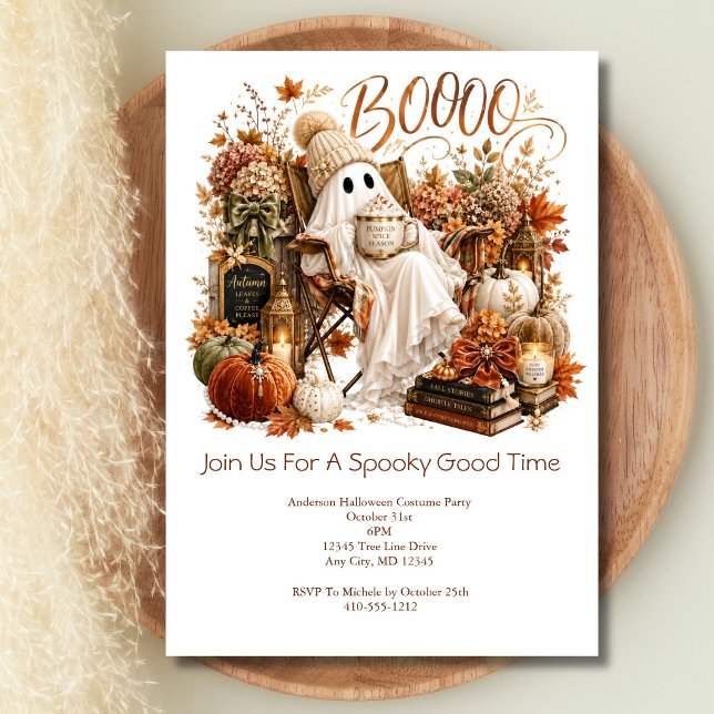 Ghost Fall Höst Halloweenfest  Inbjudningar (Cute Ghost Halloween Party invitation for adults or kids. Printed or Digital versions)