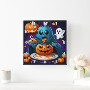 Ghost-feaster på pumpor under Halloween-natten Fyrkantig Klocka