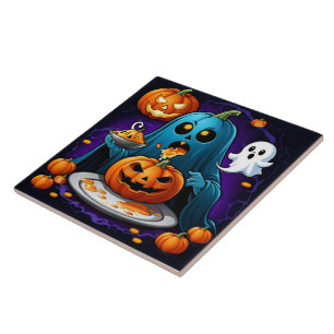 Ghost-feaster på pumpor under Halloween-natten Kakelplatta
