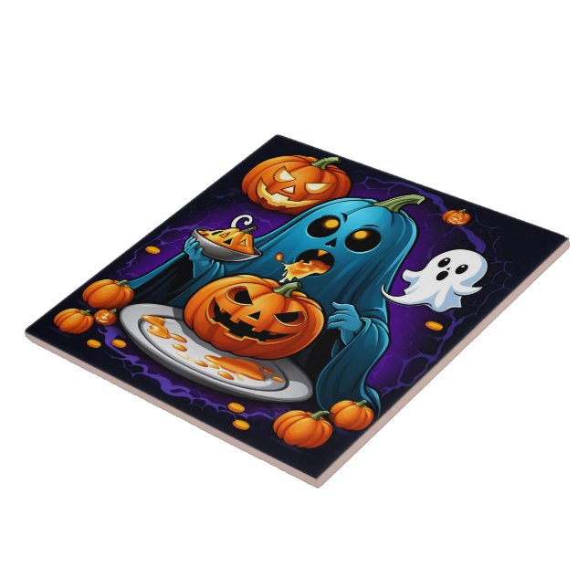 Ghost-feaster på pumpor under Halloween-natten Kakelplatta (Sidan)