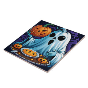 Ghost firar Halloween med pumpor Kakelplatta