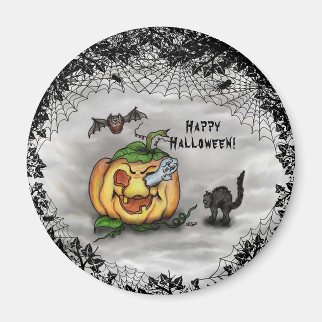 Ghost, Fladdermus och Cat, Happy halloween! Magnet (Framsidan)