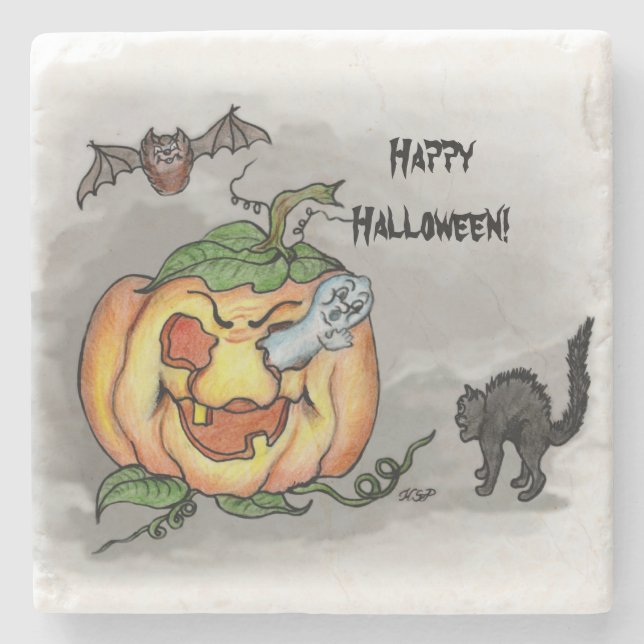 Ghost, Fladdermus och Cat, Happy halloween! Underlägg Sten (Framsidan)