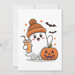 Ghost, Fladdermus, Pumpkin and Drink, Cute Hallowe Julkort