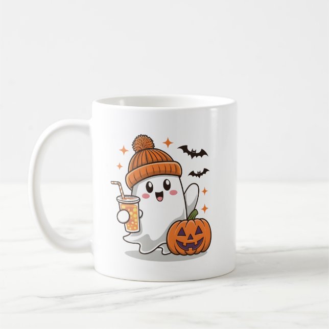 Ghost, Fladdermus, Pumpkin and Drink, Cute Hallowe Kaffemugg (Vänster)
