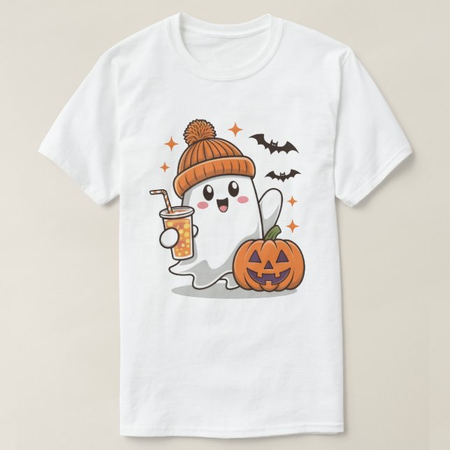Ghost, Fladdermus, Pumpkin and Drink, Cute Hallowe T Shirt (Design framsida)