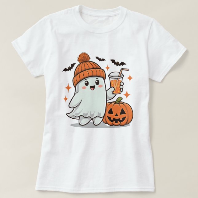 Ghost, Fladdermus, Pumpkin and Drink, Cute Hallowe T Shirt (Design framsida)