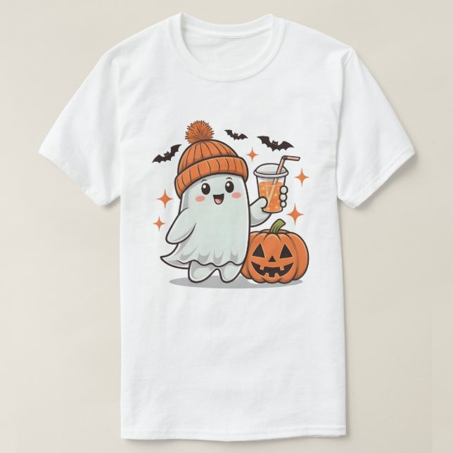 Ghost, Fladdermus, Pumpkin and Drink, Cute Hallowe T Shirt (Design framsida)