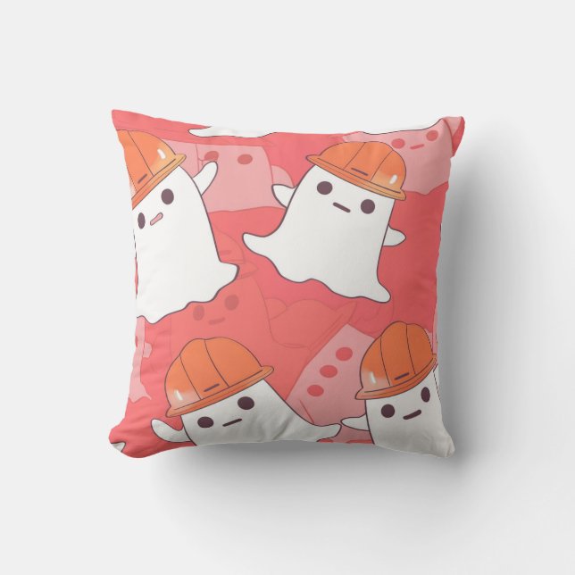 Ghost för Cute Construction Worker Kudde (Framsida)