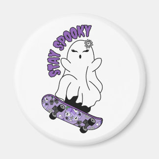 Ghost för "Stanna Spooky" på ett Skateboard - Lila Magnet