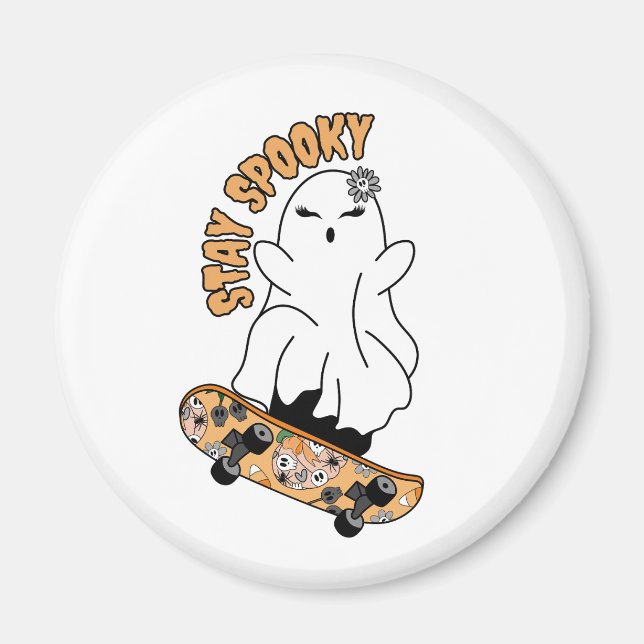 Ghost för "Stanna Spooky" på ett Skateboard - Oran Magnet (Framsidan)