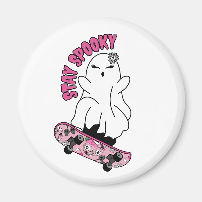 Ghost för "Stanna Spooky" på ett Skateboard - Rosa Magnet (Framsidan)