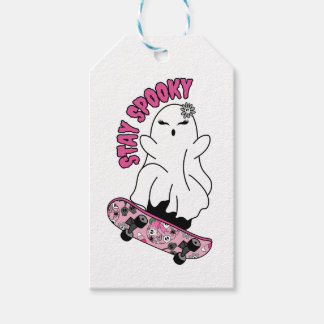 Ghost för "Stanna Spooky" på ett Skateboard - Rosa Presentetikett