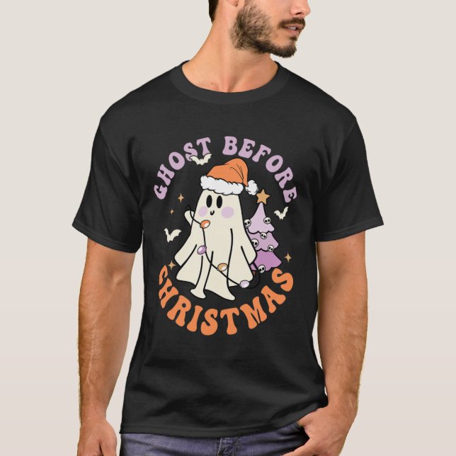 Ghost före jul Retro Halloween Julafton-taloky T Shirt (Framsida)