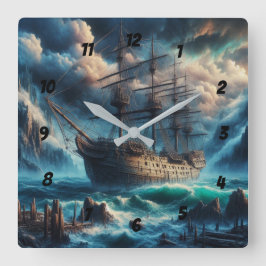 Ghost Frakt Mary Celeste Haunting Maritime Mystere Fyrkantig Klocka