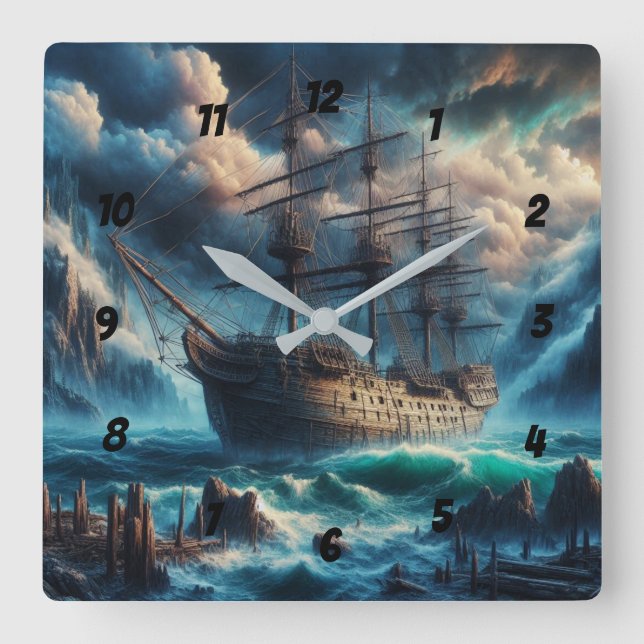 Ghost Frakt Mary Celeste Haunting Maritime Mystere Fyrkantig Klocka (Framsida)