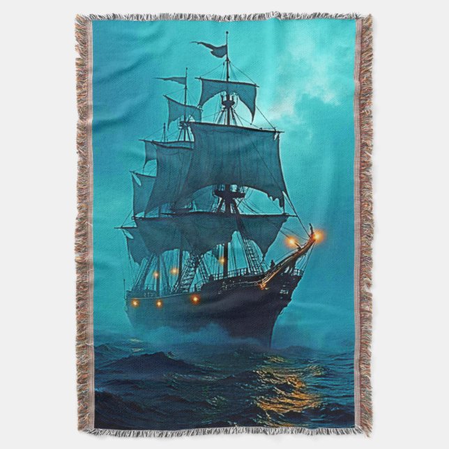 Ghost-Frakten på Stormy Seas Design Filt (Framsidan Vertikal)
