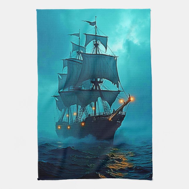 Ghost-Frakten på Stormy Seas Design Kökshandduk (Vertikal)