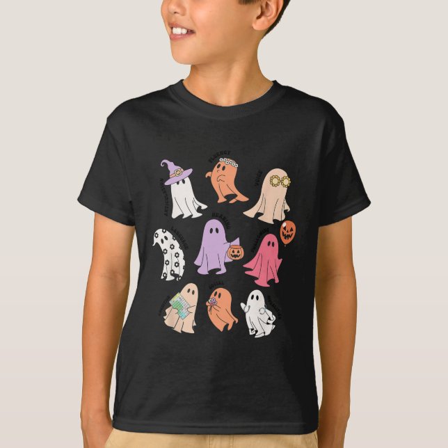 Ghost Friends Halloween AAC SLP Squad Tal Langu T Shirt (Framsida)