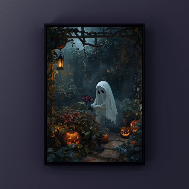 Ghost Gardener Mörk Garden Mysigt Halloween Poster (Spooky Ghost Gardener Enchanted Halloween Garden Wall Art)