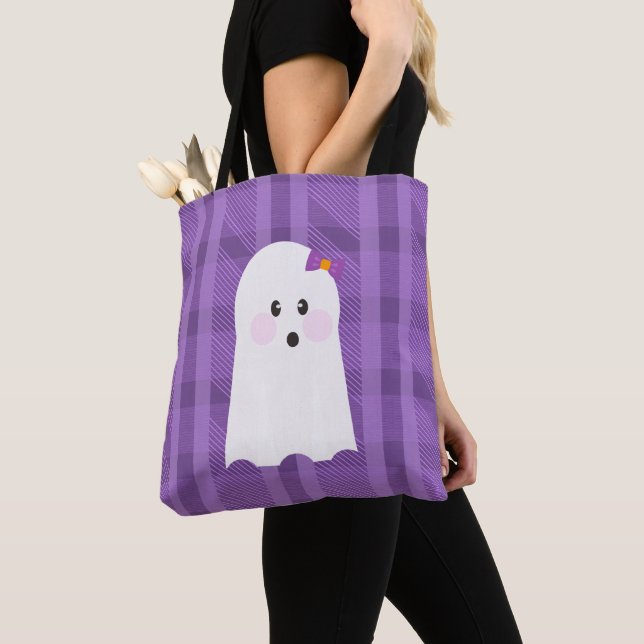 Ghost Ghoul Lila Randig Halloween  Tygkasse (Närbild)