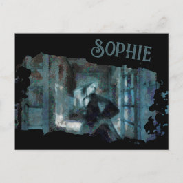 Ghost Girl in Blue – Haunting Surreal Art Vykort