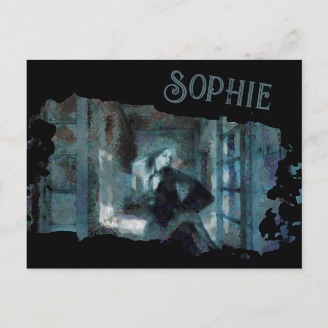 Ghost Girl in Blue – Haunting Surreal Art Vykort (Framsida)