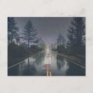 Ghost Girl Road Night Halloween Scary Horror Vykort