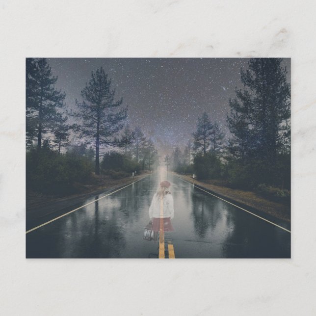 Ghost Girl Road Night Halloween Scary Horror Vykort (Framsida)