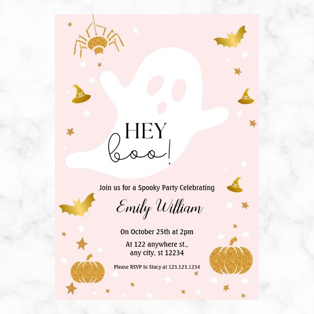 Ghost Girly Halloween Birthday, Rosa Guld Inbjudningar (Skapare uppladdad)