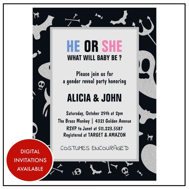 Ghost Glitter, han eller hon Halloween gender avsl Inbjudningar (Ghost-Glitter-He-or-She-Halloween-gender-reveal-Invitation-1)