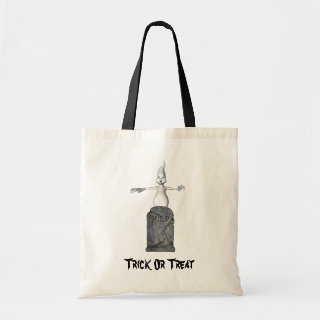 Ghost Gravsten Halloween Funny Tote Bag Tygkasse (Framsidan)