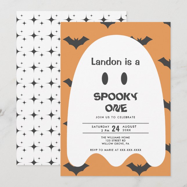 Ghost Halloween 1:a födelsedagsinbjudan Inbjudningar (Fram/baksida)