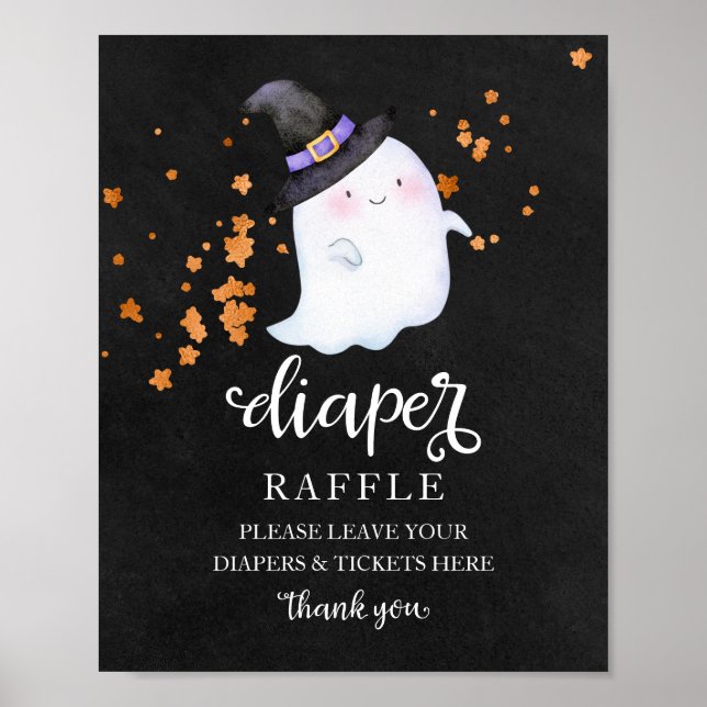 Ghost Halloween Baby Shower Diaper Raffle Sign Poster (Framsidan)