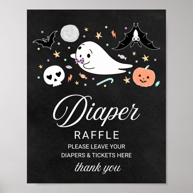 Ghost Halloween Baby Shower Diaper Raffle Sign Poster (Framsidan)
