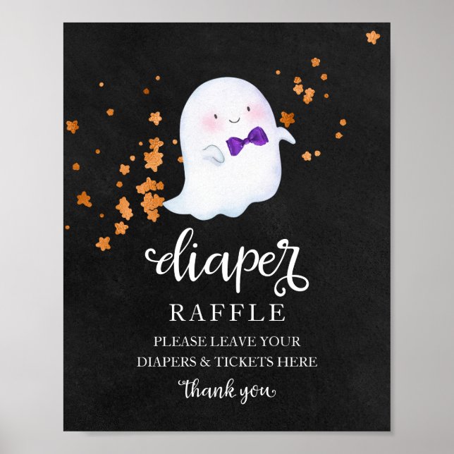 Ghost Halloween Baby Shower Diaper Raffle Sign Poster (Framsidan)