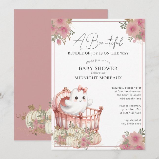 Ghost Halloween Baby Shower-inbjudan Inbjudningar (Fram/baksida)