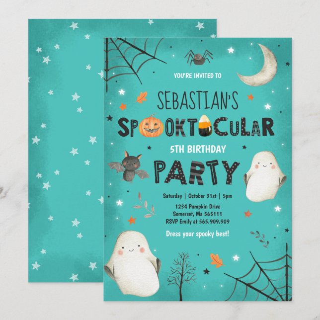 Ghost Halloween Birthday Inbjudan Spooktacular Par (Fram/baksida)