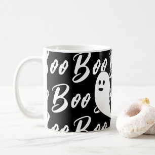 Ghost Halloween Black and White boo text mönster Kaffemugg
