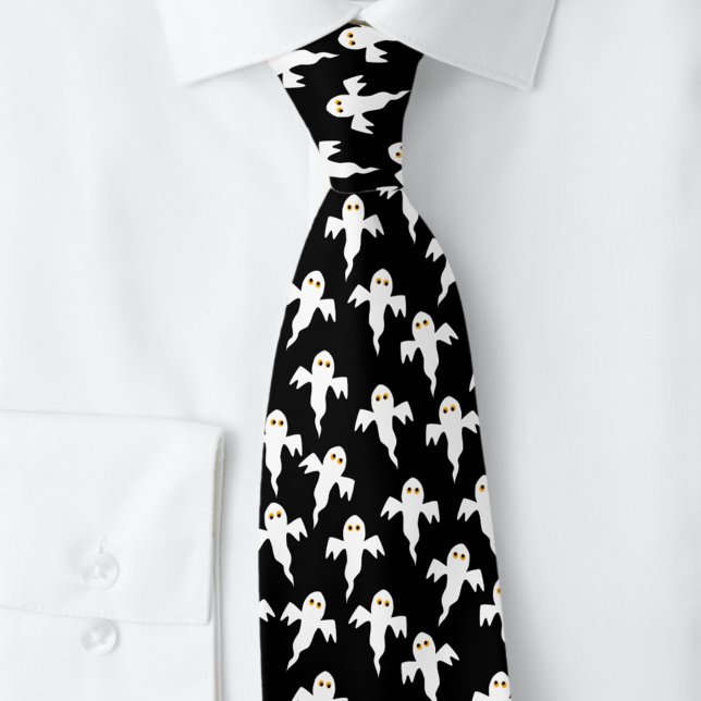 Ghost Halloween Black and White Slips (Fun black and white ghost Halloween pattern neck tie)